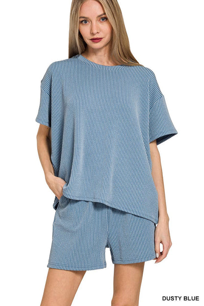 Corded Rib Half Sleeve Tee & Short Pants 2PC Set
