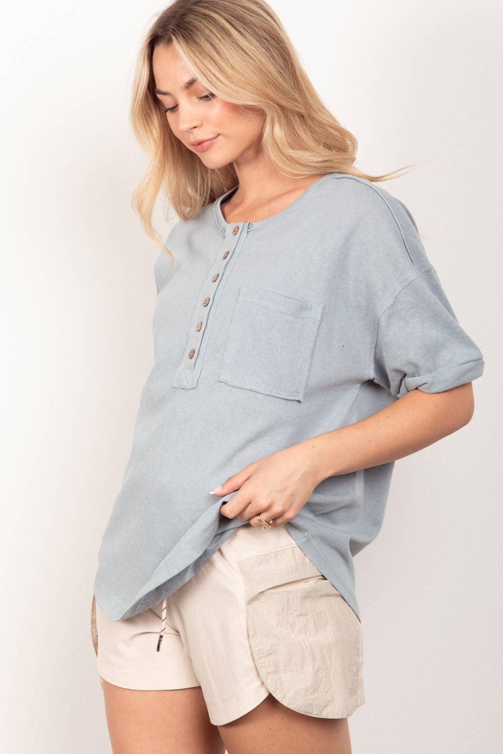 Twisted Sleeve Band Henley Top