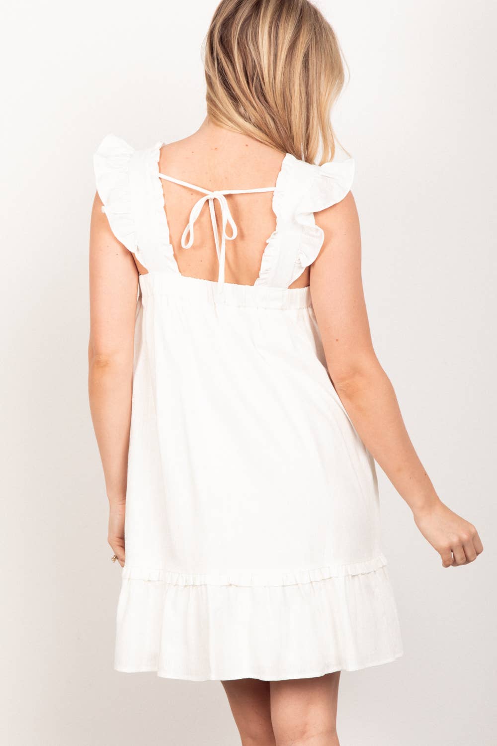 Madison Ruffled Solid Linen Backless Mini Dress
