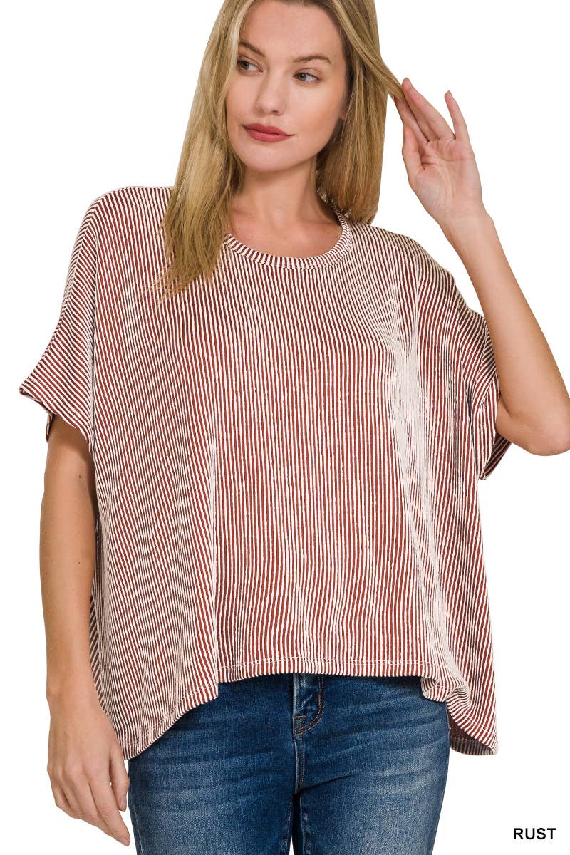 Dawn Ribbed Striped Oversized Short Sleeve Top