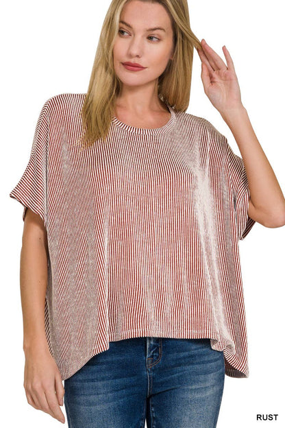 Dawn Ribbed Striped Oversized Short Sleeve Top