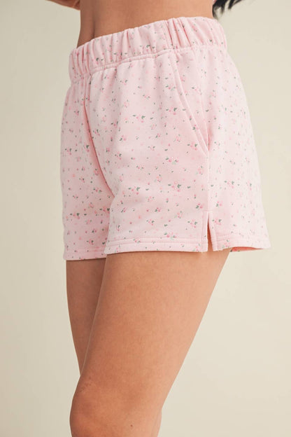 Ditsy Pink Print Sweat Shorts