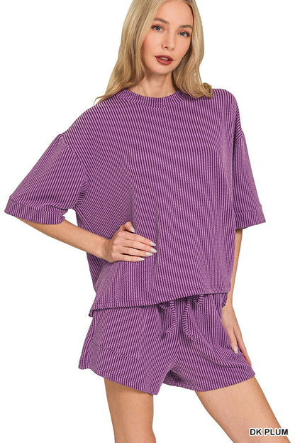 Corded Rib Half Sleeve Tee & Short Pants 2PC Set