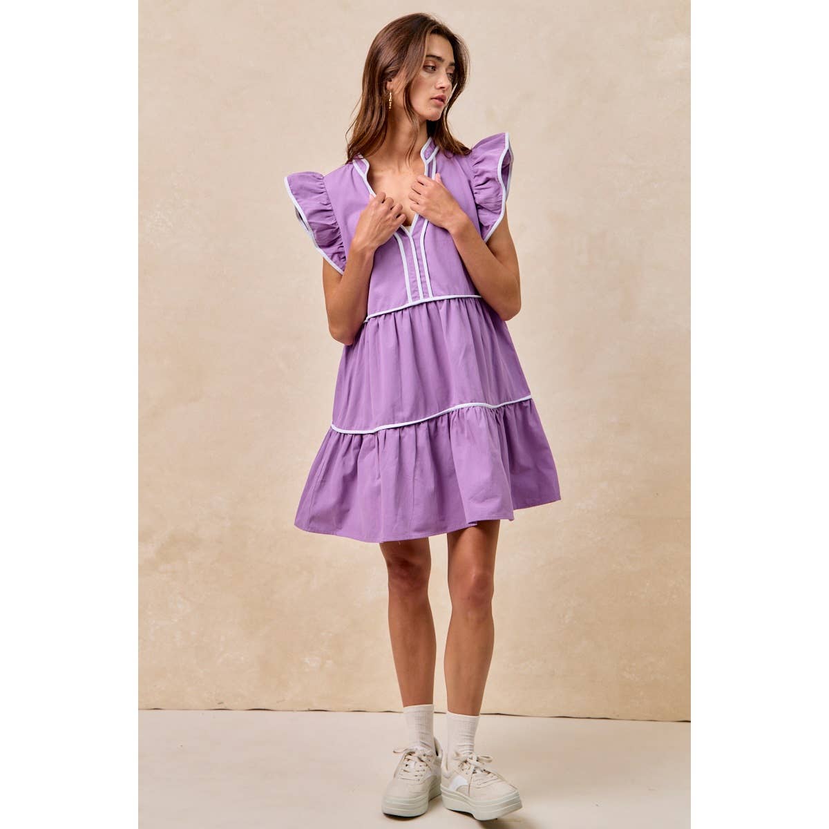 GAMEDAY THEME CONTRAST BINDING RUFFLED DRESS