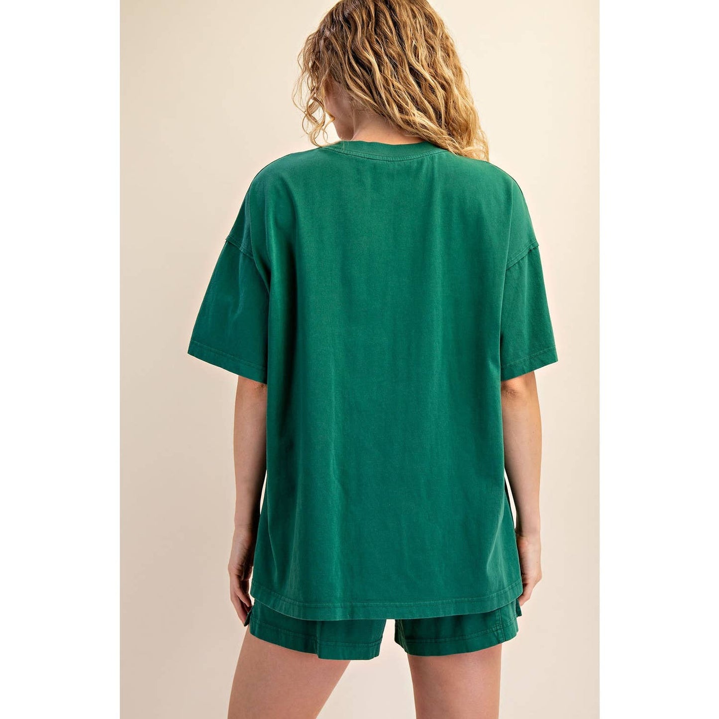 PRISCILLA  MINERAL WASHED COTTON OVERSIZED SLIT TEE & SHORTS