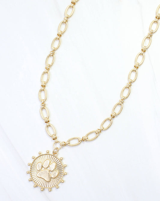 Wildcat Coin Necklace Paw Print Worn Gold
