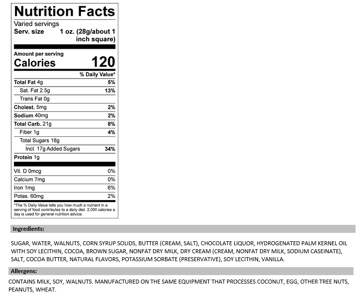 Chocolate Walnut 1/2 lb. Fudge Bar