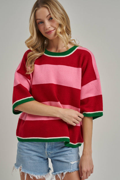 CHRISTMAS WIDE STRIPE LOOSE FIT SWEATER