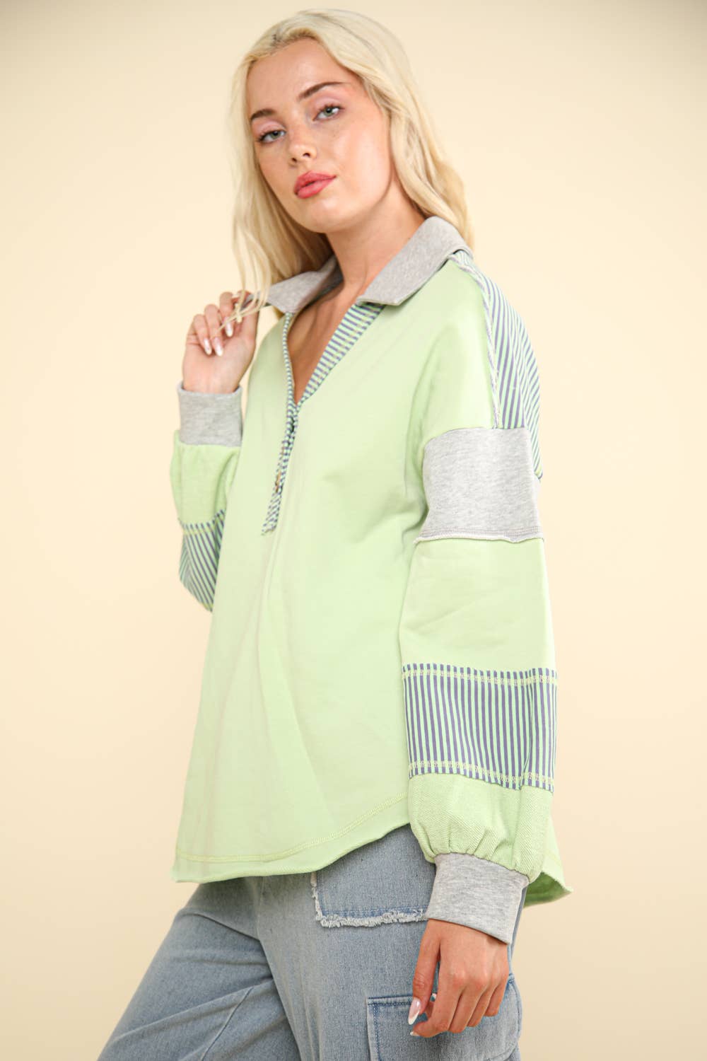 NT11851-Color Block Oversized Casual Knit Top