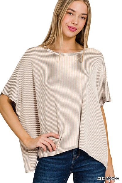 Dawn Ribbed Striped Oversized Short Sleeve Top