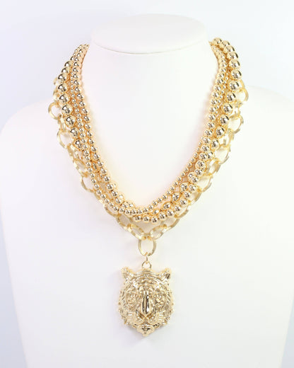 Bree Beaded Layered Necklace Tiger Gold