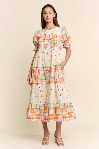 MULTI COLOR FLORAL TIERED DRESS