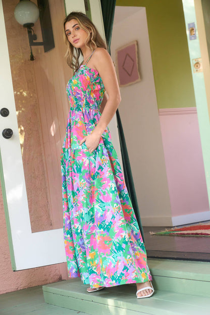 Lily Poplin Floral Print Smocked Maxi Dress - Preorders