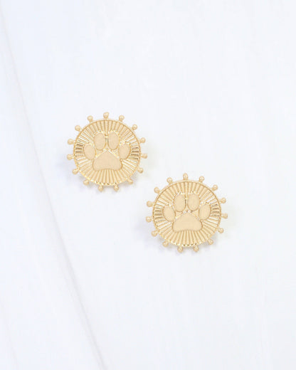 Carmen Coin Earring Paw Print Worn Gold