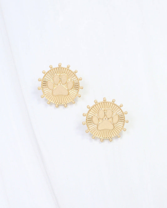 Wildcat Coin Earring Paw Print Worn Gold
