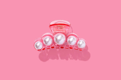 Claw Hair Clip - Large - Translucent Pink w/ Pearl Beads