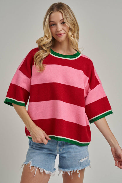 CHRISTMAS WIDE STRIPE LOOSE FIT SWEATER