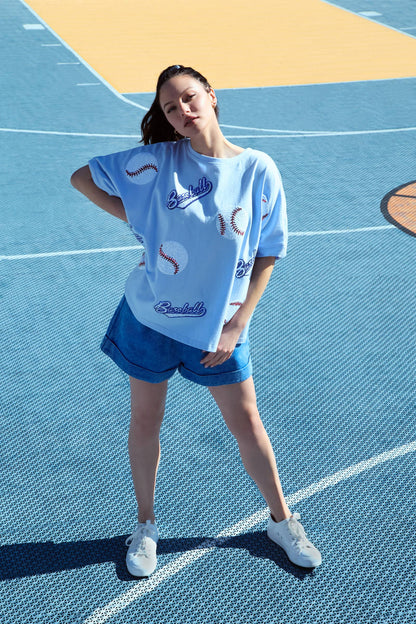 Baseball Sequins Short Sleeve Top