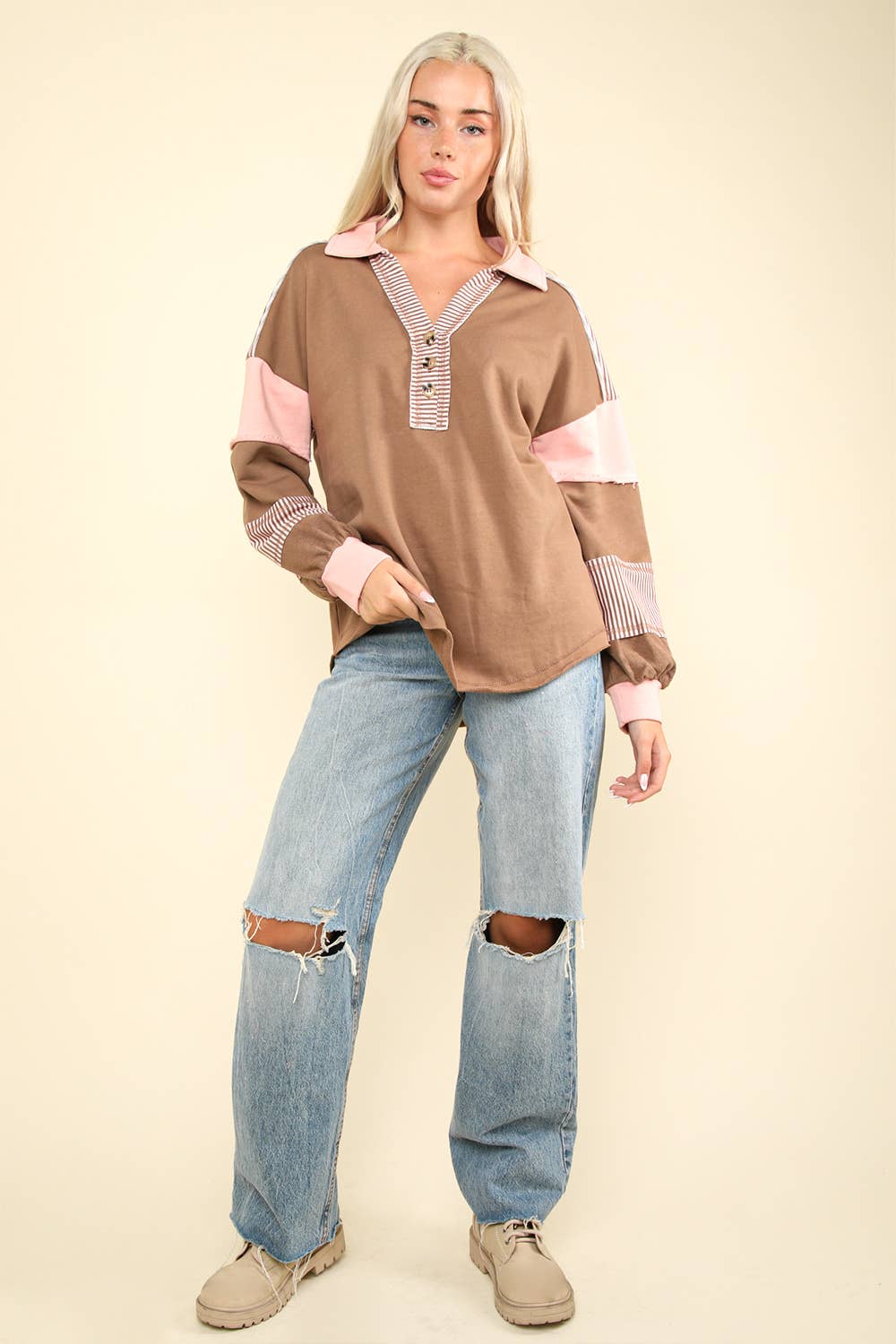 NT11851-Color Block Oversized Casual Knit Top