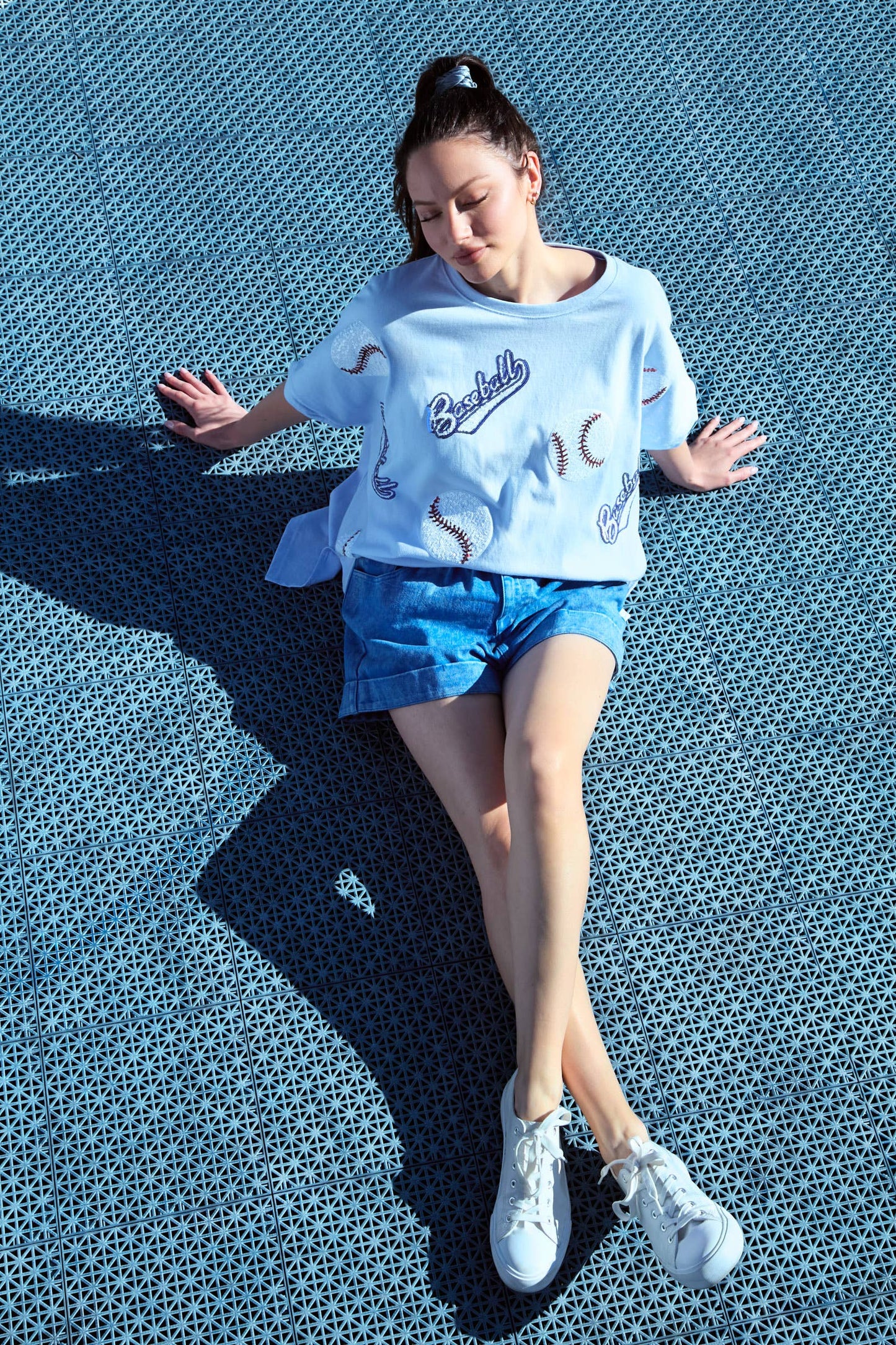 Baseball Sequins Short Sleeve Top