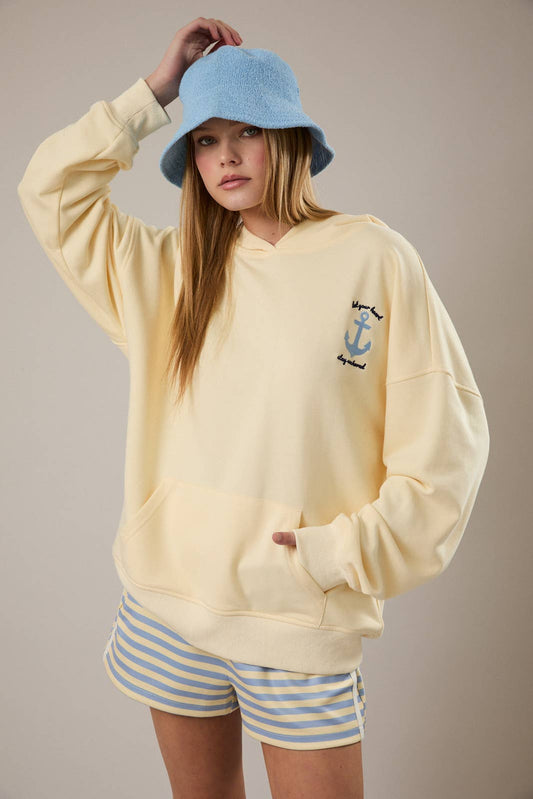 "ANCHOR" PATCH WORK PRINT OVERSIZED HOODIE