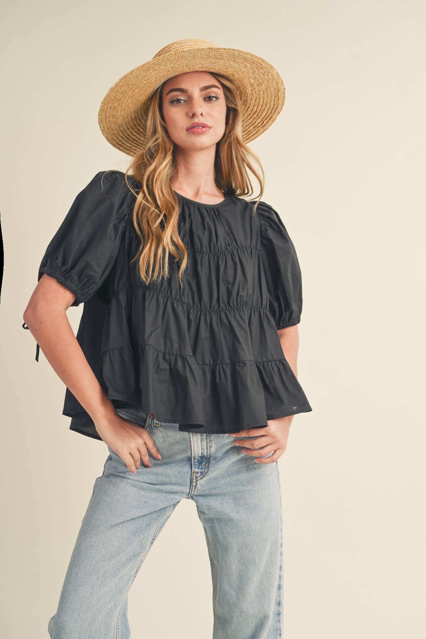 SWEET LEMONADE TIERED SHIRRING PUFF SLEEVE
