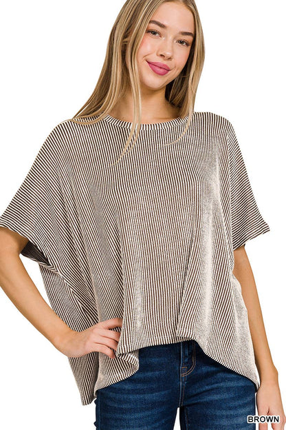 Dawn Ribbed Striped Oversized Short Sleeve Top