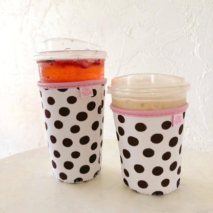Coffee Cup Cover - Brown Polka Dots