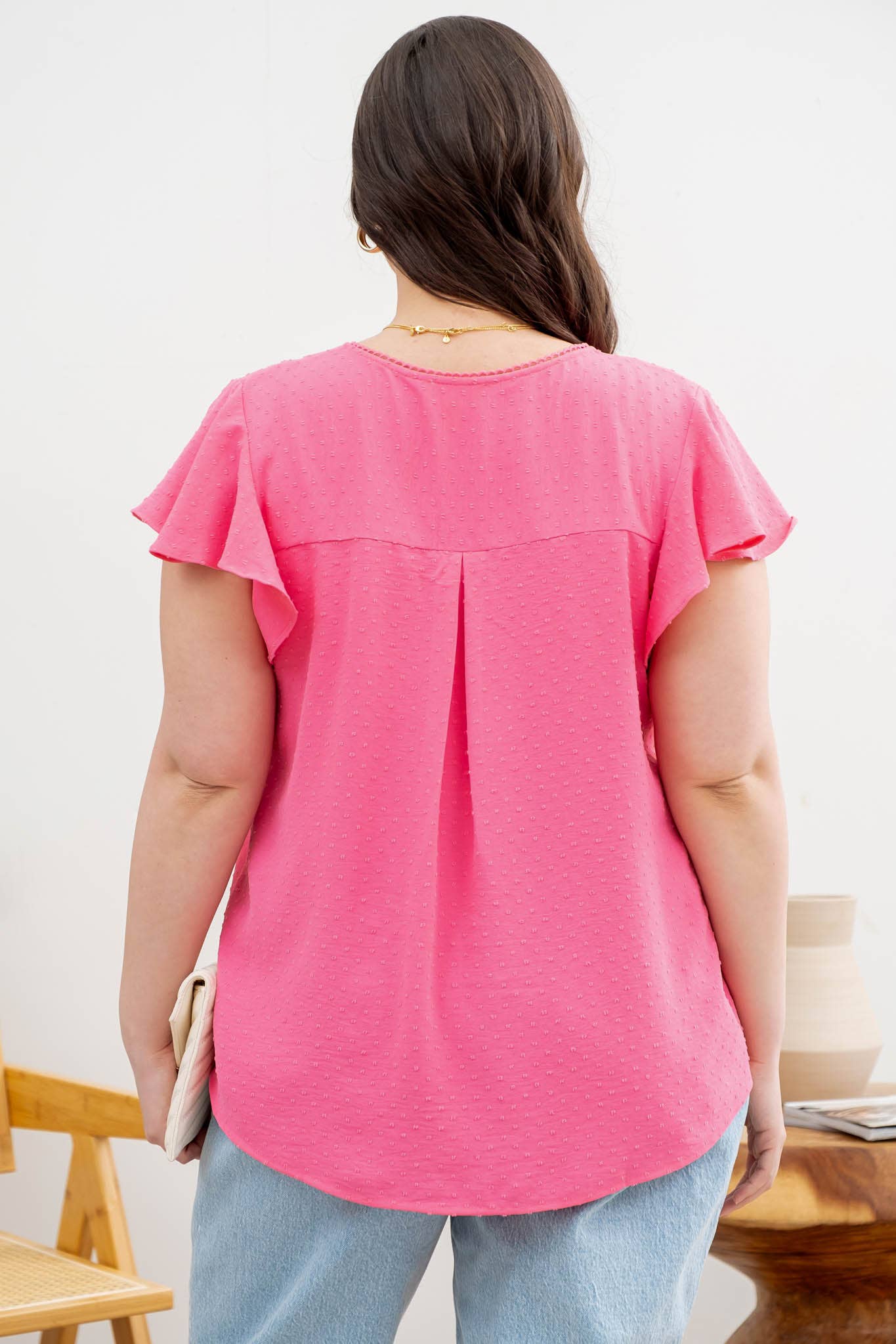 DAISY PLUS LACE EDGE SPLIT NECKLINE WOVEN TOP