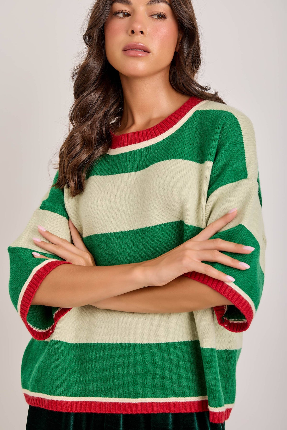 CHRISTMAS WIDE STRIPE LOOSE FIT SWEATER