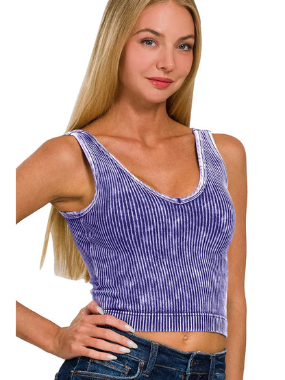 Blair Washed Seamless Rib Crop Tank w/ Removable Bra