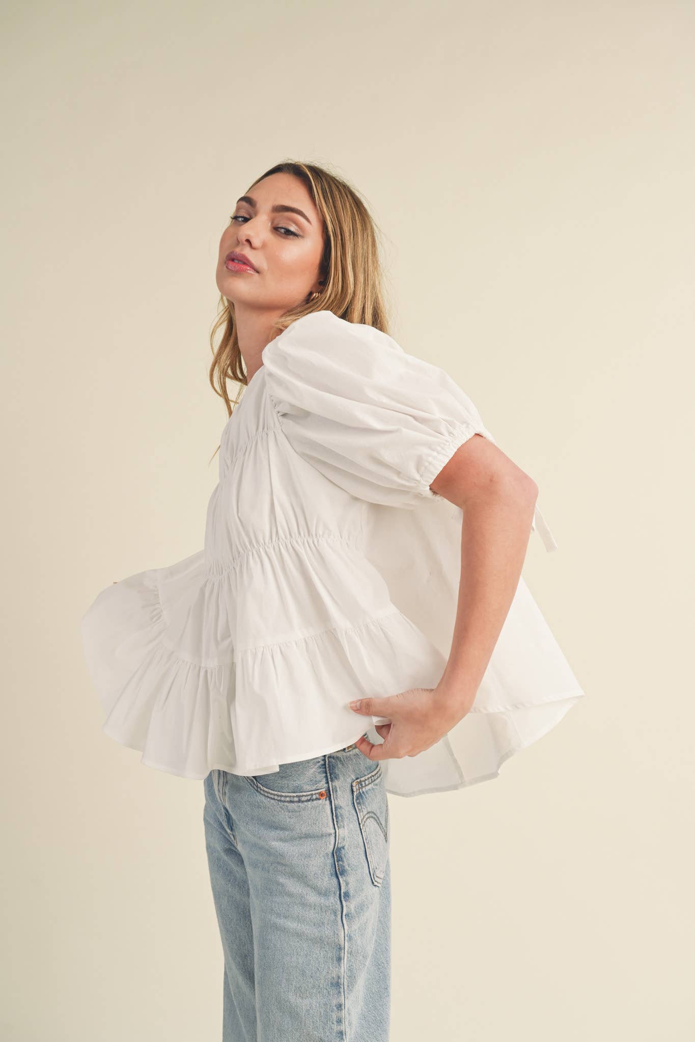 SWEET LEMONADE TIERED SHIRRING PUFF SLEEVE