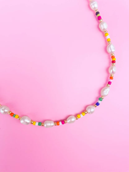 Pearls and Pop - Multi-Pearl Rainbow Seed Bead Necklace
