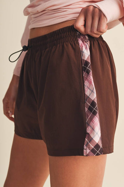 Plaid Side Contrast Block Nylon Shorts