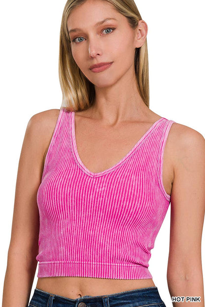 Blair Washed Seamless Rib Crop Tank w/ Removable Bra