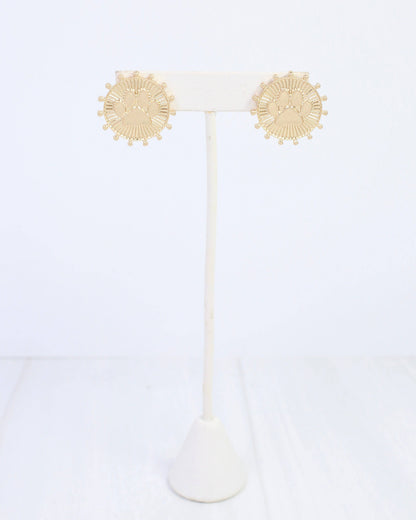 Carmen Coin Earring Paw Print Worn Gold