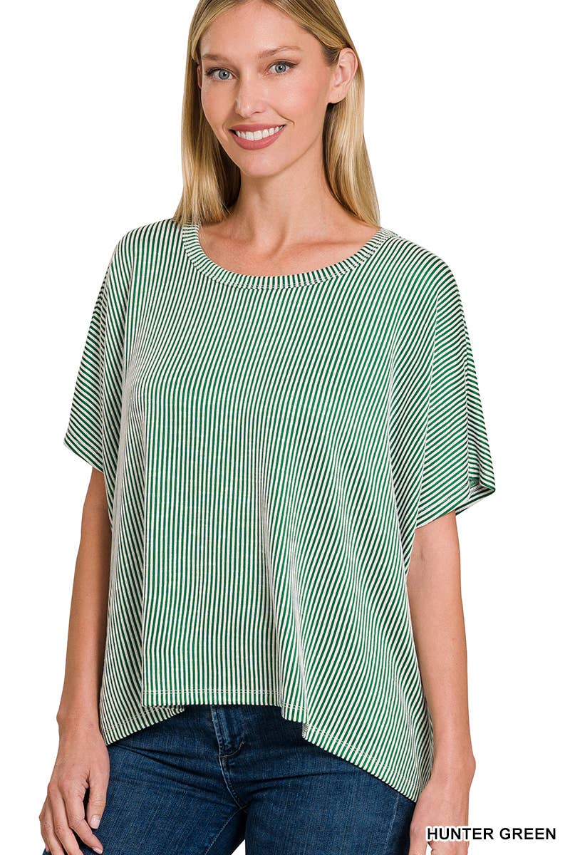 Dawn Ribbed Striped Oversized Short Sleeve Top