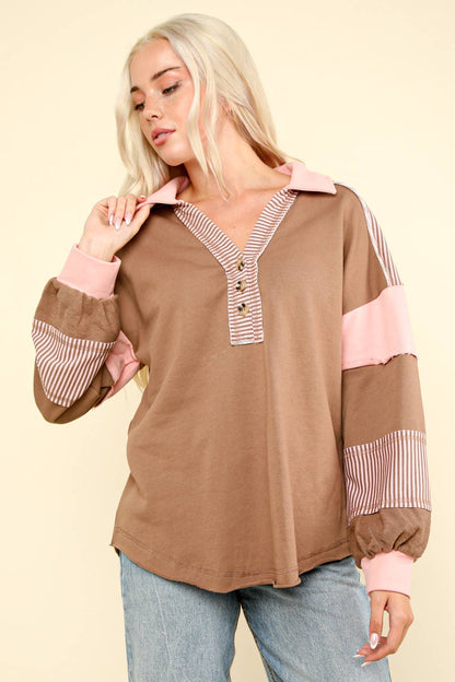 NT11851-Color Block Oversized Casual Knit Top