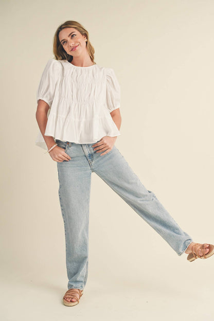 SWEET LEMONADE TIERED SHIRRING PUFF SLEEVE