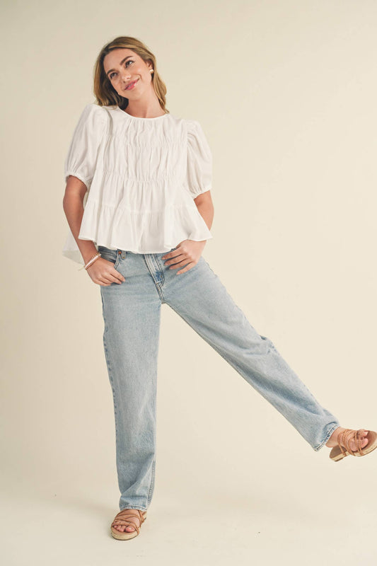SWEET LEMONADE TIERED SHIRRING PUFF SLEEVE