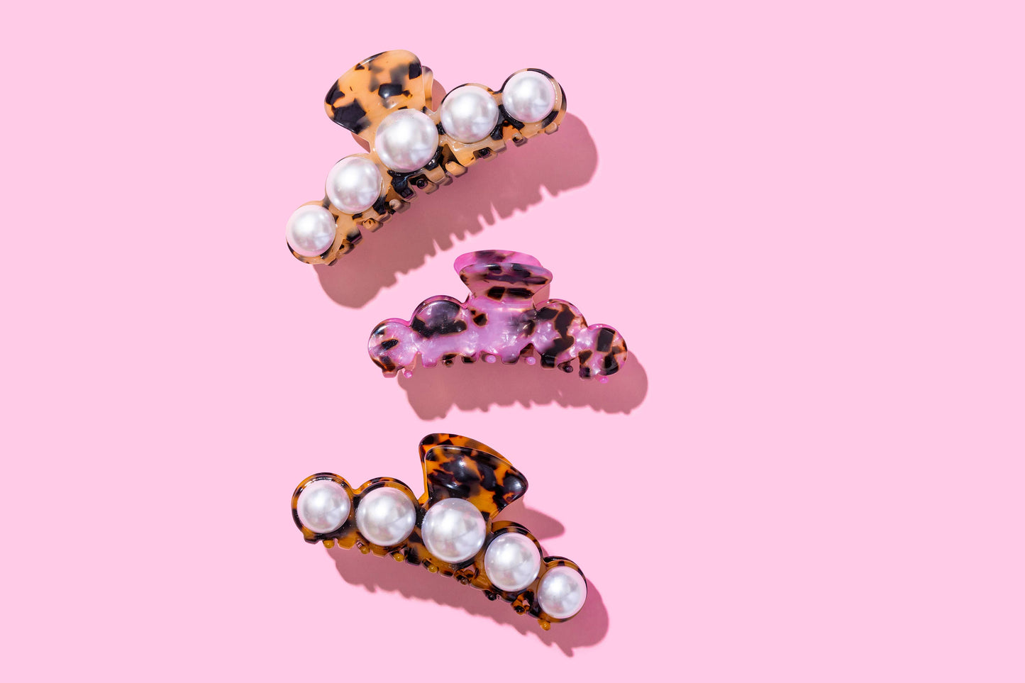 Claw Hair Clip - Large - Brown + Black Tortoise w/ Pearls