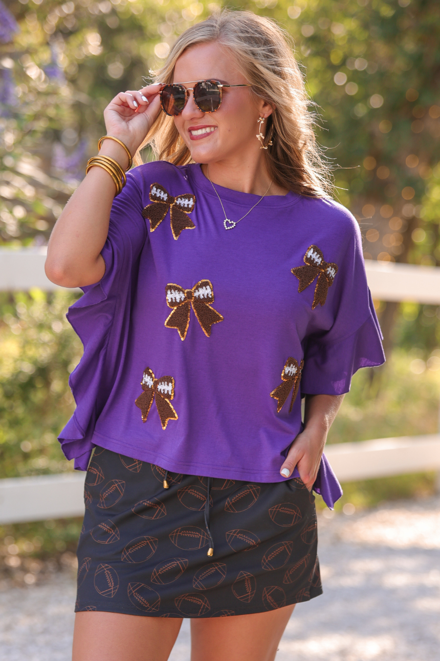 Friday Night Sideline Sparkle Ruffle Top- Purple
