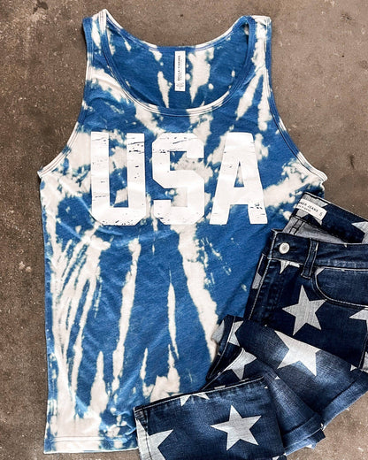 USA Blue Bleached Tank Top