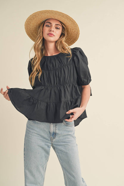 SWEET LEMONADE TIERED SHIRRING PUFF SLEEVE