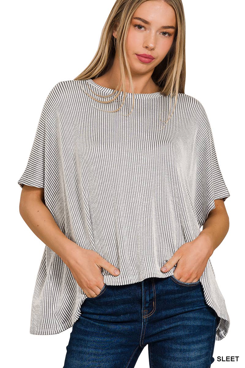Dawn Ribbed Striped Oversized Short Sleeve Top