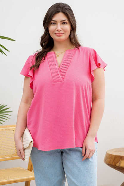 DAISY PLUS LACE EDGE SPLIT NECKLINE WOVEN TOP