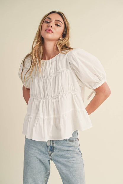 SWEET LEMONADE TIERED SHIRRING PUFF SLEEVE