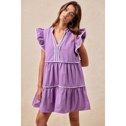 GAMEDAY THEME CONTRAST BINDING RUFFLED DRESS