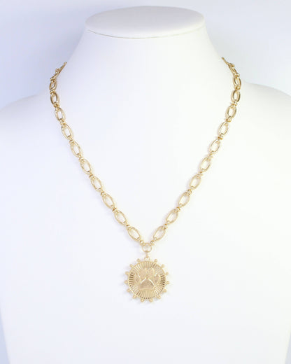 Carmen Coin Necklace Paw Print Worn Gold