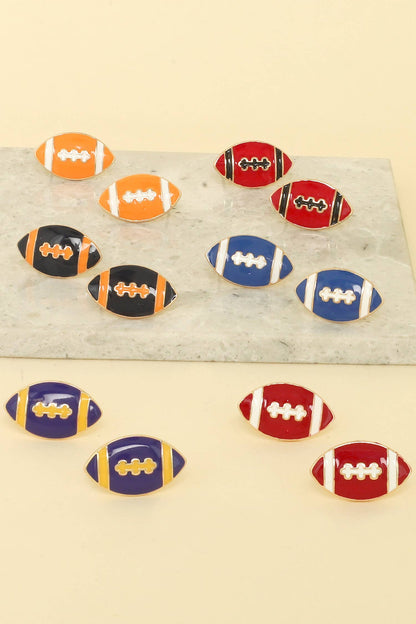Game Day Style Enamel Football Shape Stud Earrings